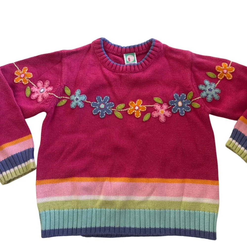 Vintage Gymboree Pink Flower Knit Sweater Girl's Sz 4T Y2K Kidcore Grandpacore
